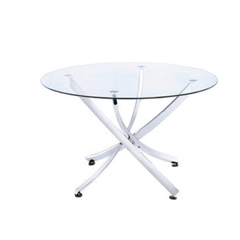 Mesa de Comedor Redonda Madisson, Tapa de Cristal, Patas Cromadas Elegantes