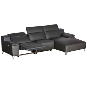 Sofá Seccional Melanie Negro con Reclinable Eléctrico, Madera Maciza, Piel Ecológica