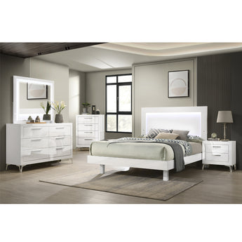 Espejo Moderno Miami Blanco Alto Brillo LED Cromado Elegante para Dormitorio