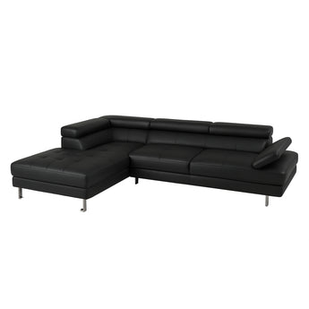 Sofá Seccional Mykonos XL Izquierdo Negro, Lujo, Confort Superior, Eco Cuero, Cromado