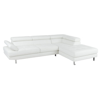 Sofá Seccional Mykonos XL Blanco Lado Derecho, Lujoso, Eco Cuero, Madera Sólida