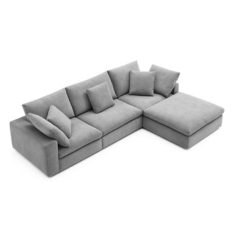 NEO Sillón Modular Gris Sin Brazos: Lino Suave, Plumas, Madera Sólida