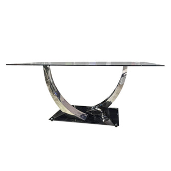 Mesa de Centro Olivia Sofisticada, Base Cromada Brillante y Vidrio Negro Elegante