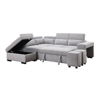 Sofá Seccional Cama Positano Gris: Almacenamiento Oculto, Asientos Extra, Diseño Moderno