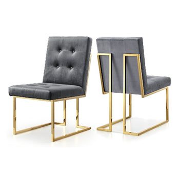 Silla Comedor Taylor Terciopelo Gris, Acolchada, Patas Doradas, Glamurosa