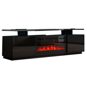 Mueble TV Chimenea Eléctrica Soporte Multimedia Negro Moderno Amplio Almacenamiento