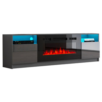 Elegante Mueble TV Chimenea Eléctrica Gris 71 Pulgadas Lujoso Almacenamiento Moderno