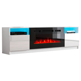 Soporte de TV Moderno Blanco con Chimenea Eléctrica Integrada de 71 Pulgadas
