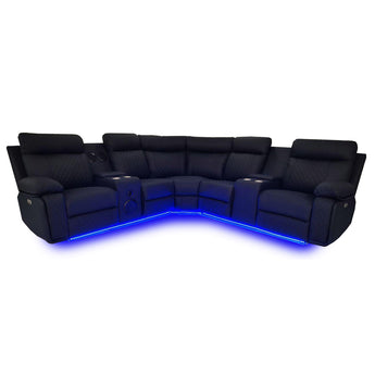Seccional Eléctrico CHICAGO Negro Reclinable Lujoso Cuero Sintético Moderno Confort