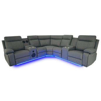 Sofá Seccional Eléctrico CHICAGO Gris Lujoso Reclinable Carga USB Confort Premium